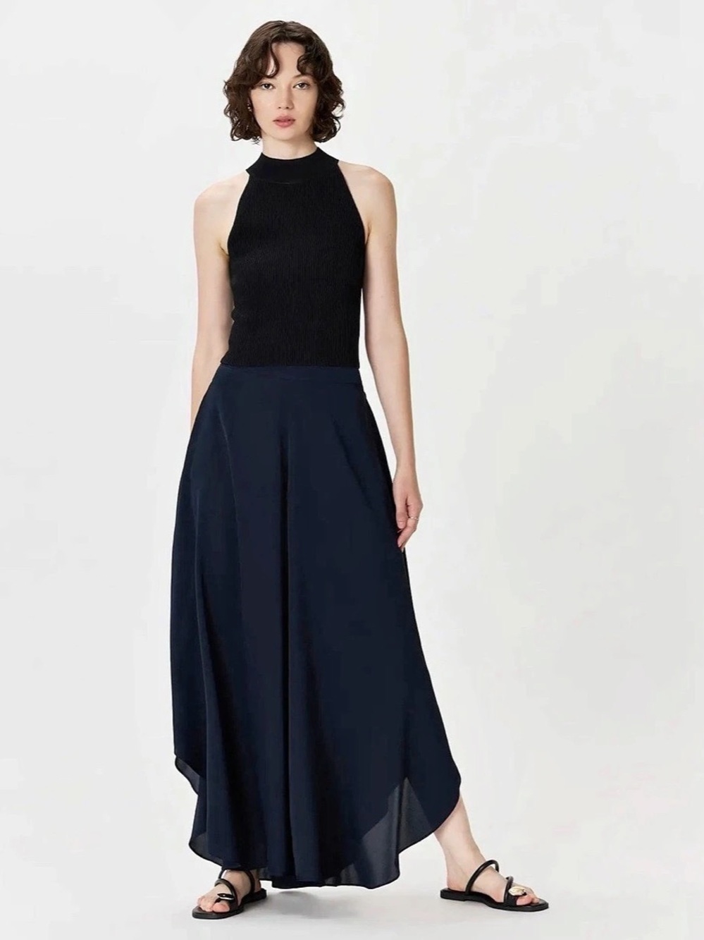 Quince Washable Stretch Silk Palazzo Pants Wide Leg Silk Pants in Blue Size M